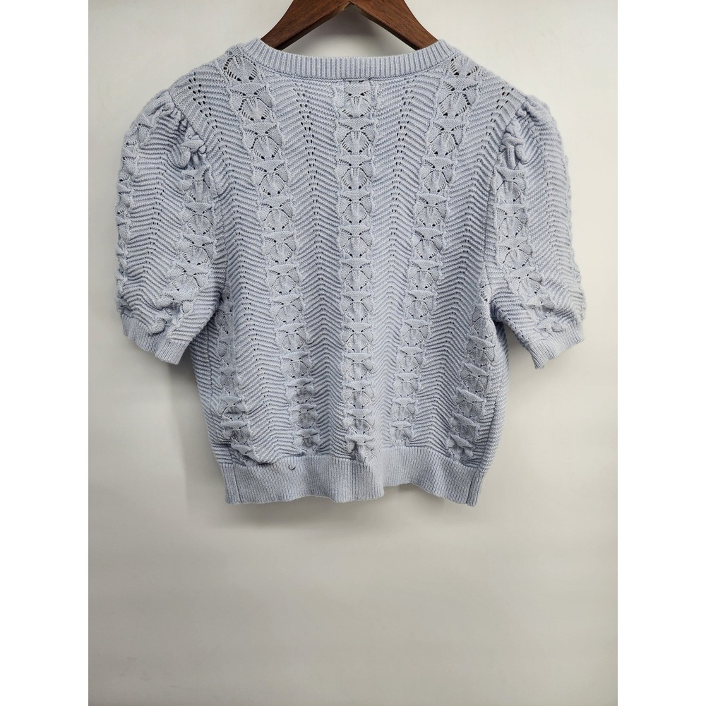Joie Women Light Blue Chevron Pointelle Knit Puff Sleeve Cardigan Sweater Size M - Picture 3 of 8